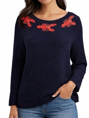 Talbots Beaded Lobster Knit Red and Navy Size XS
